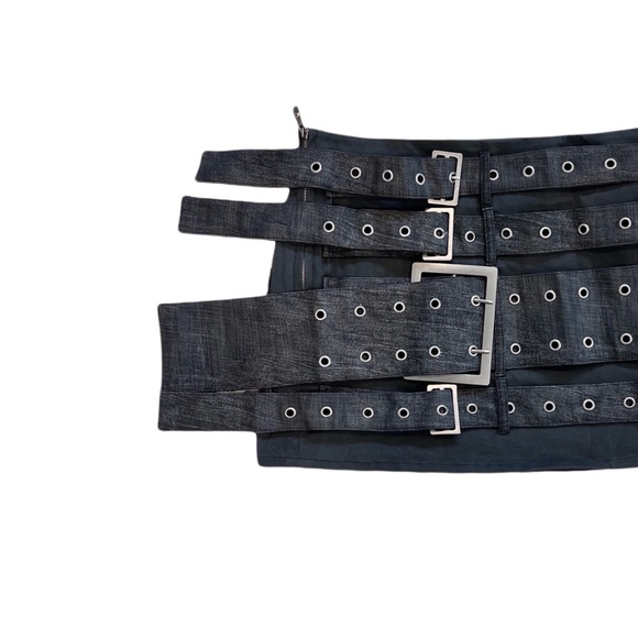 Black y2k western patchwork low waist buckle belt mini skirt - Picture 3 of 4